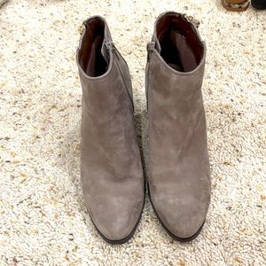 Gray and brown booties